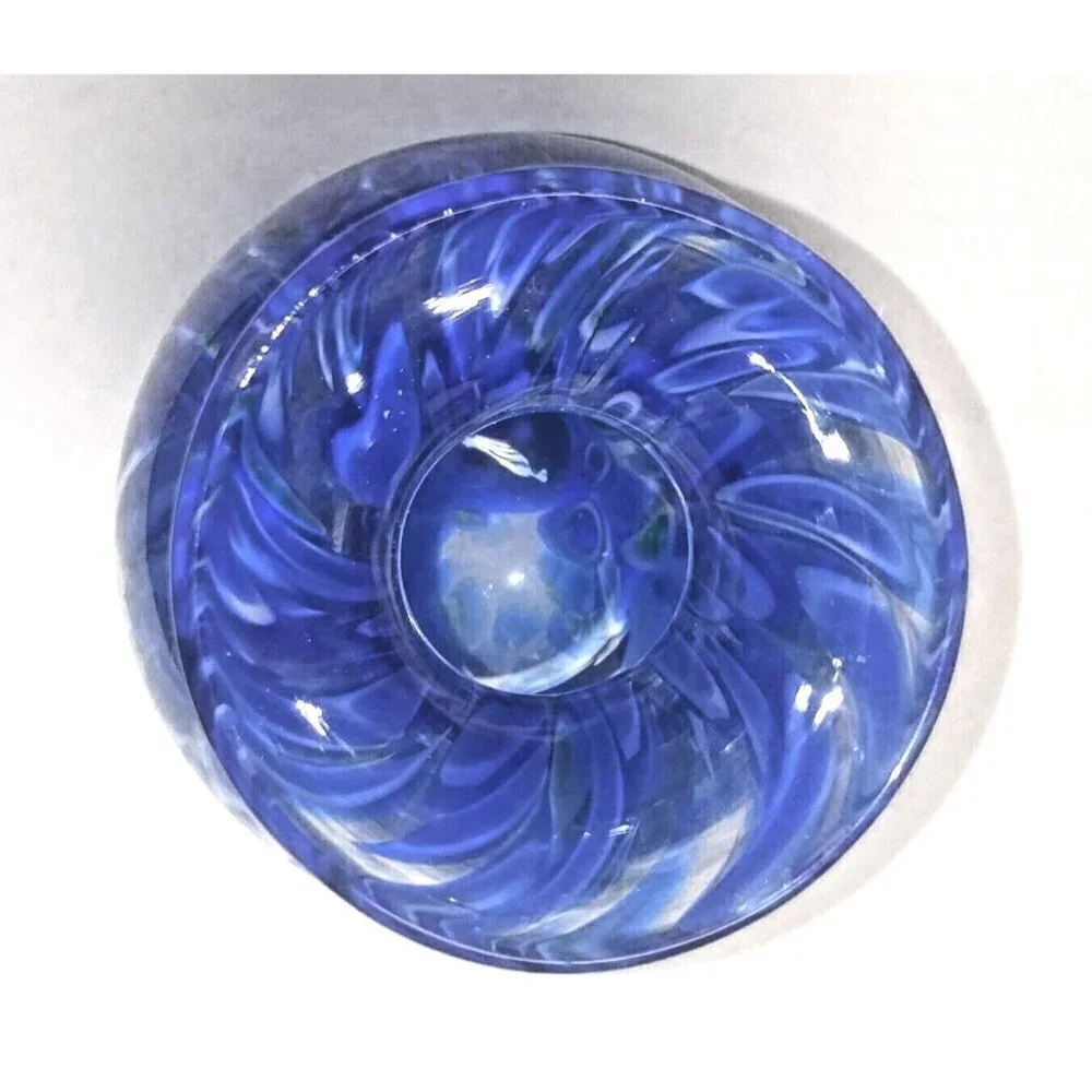 Art Glass vase Splatter Mottled/Thumb print blue White Murano style 9